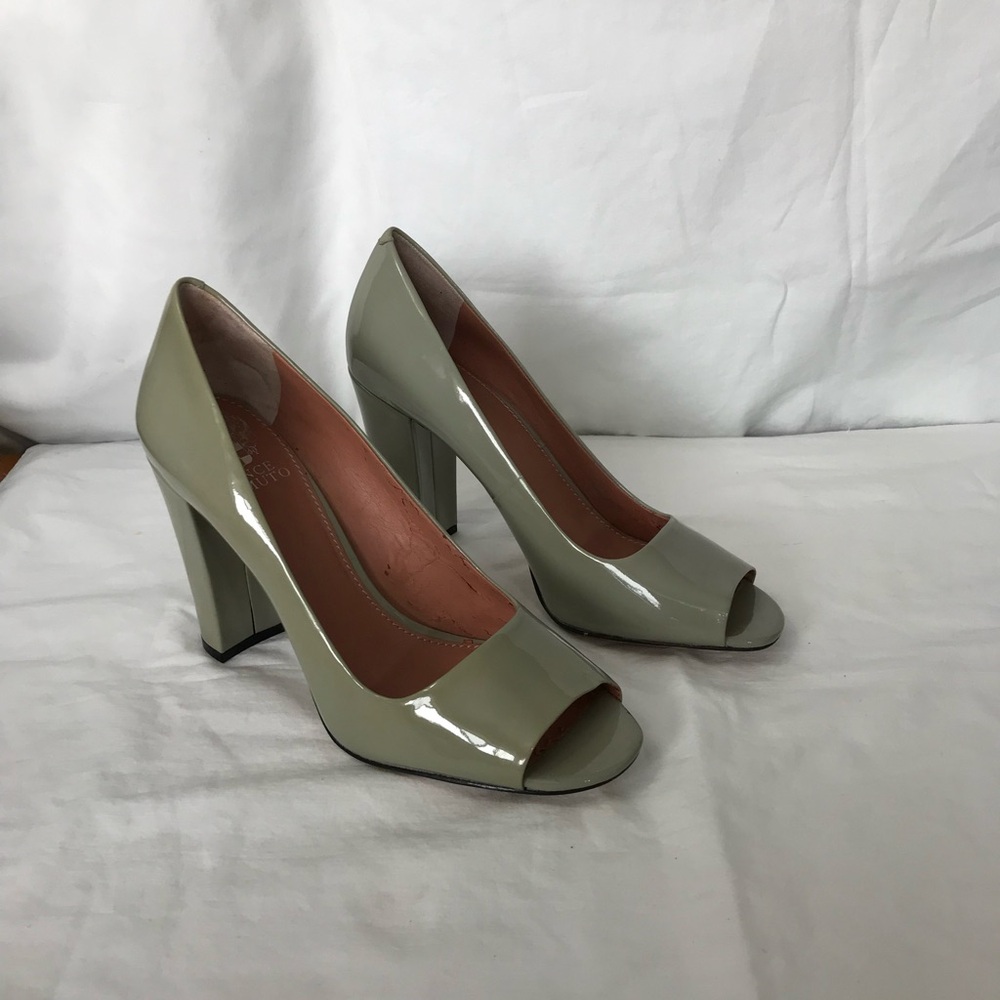 Vince Camuto Olive Patent Leather Peep-Toe Heels - Picture 4 of 8